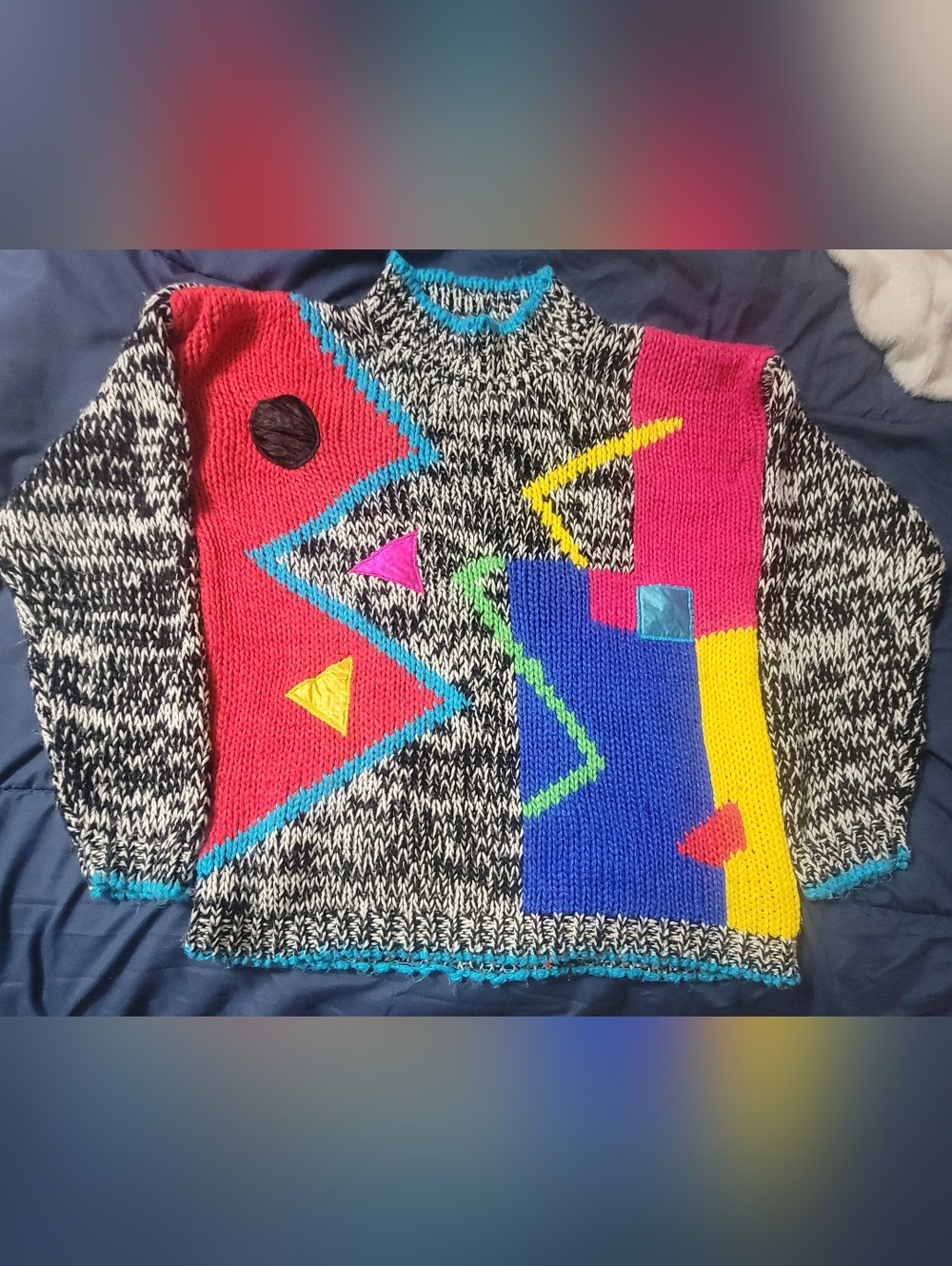 Exclusive Imports 80's Bold Colorblock Geometric Turtleneck Sweater Multicolor